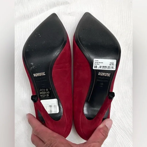 SCHUTZ Gilberta Burgundy Suede Heel Pointed Toe Pumps in Rubi Wine - Size 8 - Picture 7 of 8